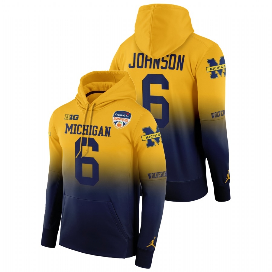 Michigan Wolverines Men's NCAA Cornelius Johnson #6 Gold Navy Orange Bowl 2021 Color Crash College Football Hoodie ZSH2849ZL